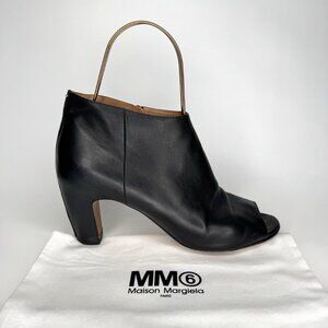 MM6 Maison Margiela Size 39.5 black leather peep-toe ankle boots